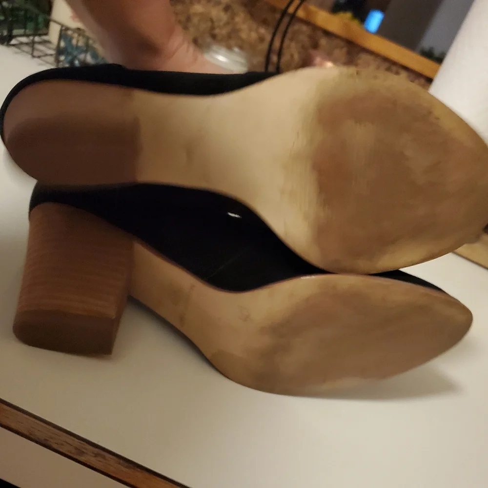 MARC FISHER 9.5 CADIS Black Suede Booties Side Zip 3.5" Stack Heel Western Boho - Picture 12 of 15